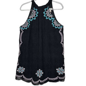 Flying Tomato Dress Size Small Black Pretty Embroidery Back Tie Lined #B01